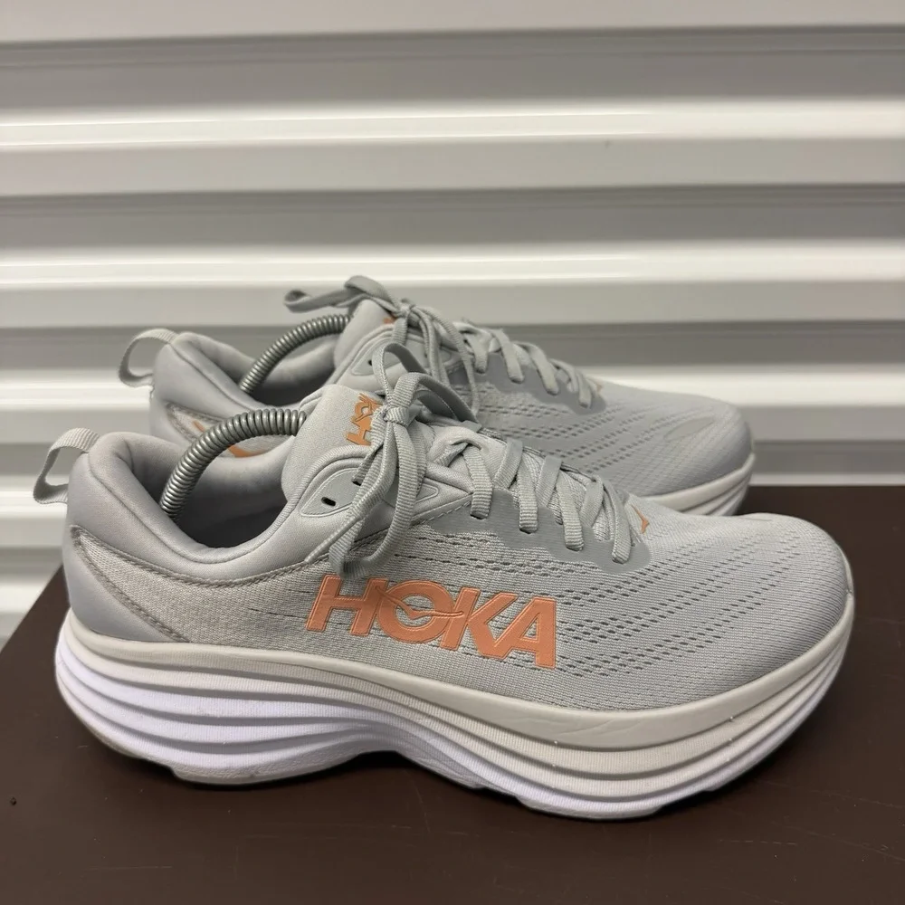 Hoka One Clifton 8 Shoes Womens Sz 11 D Gray Athletic Sneakers NO INSOLES**